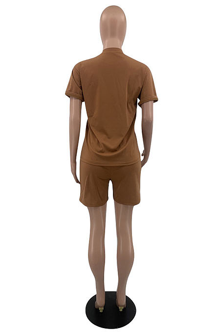 New Simple Women Letter Printed Short Sleeve Shorts Casual Sport Suit OEP6321