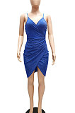 Euramerican Sexu Condole Belt Deep V Collar Glistening Hip Ruffle Mini Dress WMZ2712