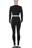 Women Solid Color Hollow Out Crop Fashion Casual Pants Sets WMZ0099