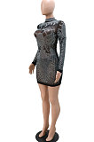 Euramerican Trendy Sexy Perspectivity Bling Bling Skinny Mid Waist Hip Mini Dress NO Underwear CCY9530