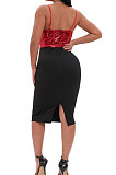 Sequins Spliced Tight Condoel Belt Zipper Split Mini Dress WMZ 2711