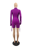 Wholesale New Women Long Sleeve Lapel Neck Single-Breasted Drawsting Shirt Shorts Casual Suit MTY6610