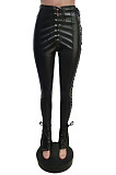Hot Sales Stylity Women Bandage Sexy Slit Leather Pants F88413