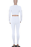 Women Solid Color Hollow Out Crop Fashion Casual Pants Sets WMZ0099