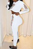 Women Solid Color Hollow Out Crop Fashion Casual Pants Sets WMZ0099