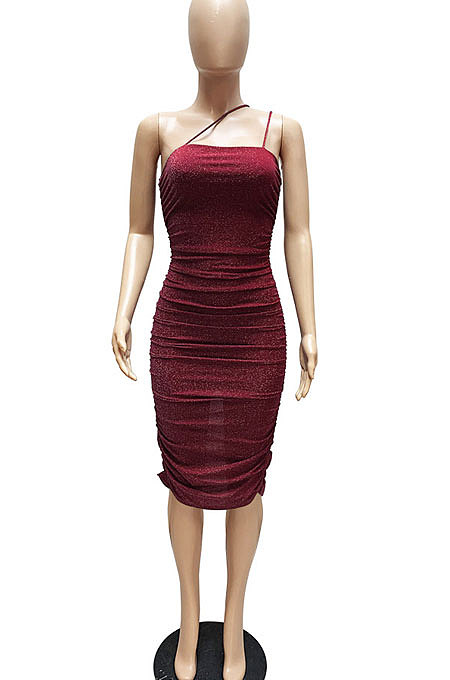 Condole Belt Sexy Glistening Split Ruffle Mini Dress WMZ2714