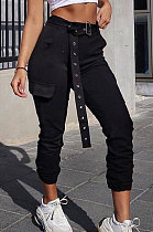 Casual Women New Pure Color With Belt Cargo Pants LS6298 
