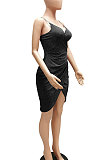 Euramerican Sexu Condole Belt Deep V Collar Glistening Hip Ruffle Mini Dress WMZ2712
