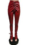 Hot Sales Stylity Women Bandage Sexy Slit Leather Pants F88413