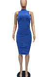 Euramericna Women Bright Silver Ruffle Split Party Hip Sexy Mini Dress WMZ2713