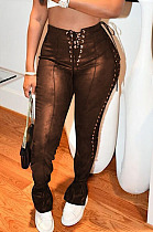 Hot Sales Stylity Women Bandage Sexy Slit Leather Pants F88413