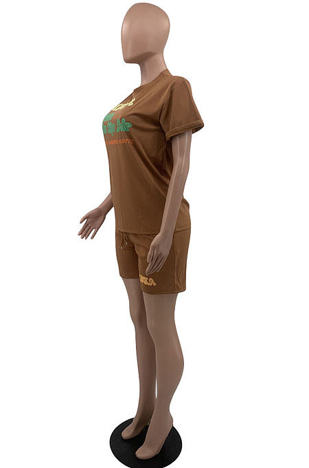 New Simple Women Letter Printed Short Sleeve Shorts Casual Sport Suit OEP6321