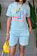 New Simple Women Letter Printed Short Sleeve Shorts Casual Sport Suit OEP6321