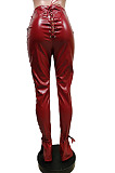 Hot Sales Stylity Women Bandage Sexy Slit Leather Pants F88413