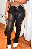 Hot Sales Stylity Women Bandage Sexy Slit Leather Pants F88413