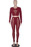 Women Solid Color Hollow Out Crop Fashion Casual Pants Sets WMZ0099