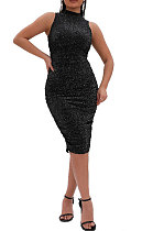 Euramericna Women Bright Silver Ruffle Split Party Hip Sexy Mini Dress WMZ2713