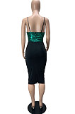 Sequins Spliced Tight Condoel Belt Zipper Split Mini Dress WMZ 2711