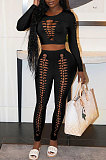 Women Solid Color Hollow Out Crop Fashion Casual Pants Sets WMZ0099