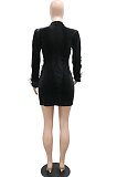 Sexy Fashion Feather Collect Waist Velvet Skinny Mini Dress CCY9526
