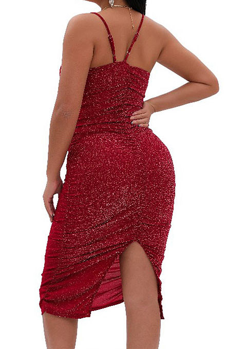 Condole Belt Sexy Glistening Split Ruffle Mini Dress WMZ2714