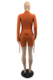 Wholesale New Women Long Sleeve Lapel Neck Single-Breasted Drawsting Shirt Shorts Casual Suit MTY6610
