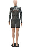 Euramerican Trendy Sexy Perspectivity Bling Bling Skinny Mid Waist Hip Mini Dress NO Underwear CCY9530