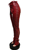 Hot Sales Stylity Women Bandage Sexy Slit Leather Pants F88413