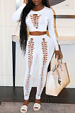 Women Solid Color Hollow Out Crop Fashion Casual Pants Sets WMZ0099