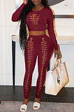 Women Solid Color Hollow Out Crop Fashion Casual Pants Sets WMZ0099