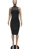 Euramericna Women Bright Silver Ruffle Split Party Hip Sexy Mini Dress WMZ2713