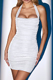 Women Fashion Halter Neck Sexy Glistening Backless Bodycon Hip Mini Dress WMZ 2702