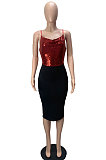 Sequins Spliced Tight Condoel Belt Zipper Split Mini Dress WMZ 2711