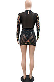 Euramerican Fashion Long Sleeve Perspectivity Sexy Sequins Skirts Sets CCY9529