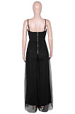 Women Gauze Condole Belt Zipper Strapless Sexy Wide Leg Jumpsuits Q8022