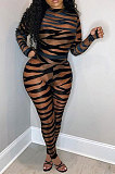 Euramerican Women Stripe Printing Mesh Spaghetti Perspectivity Sexy Bodycon Jumpsuits Q8020