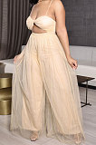 Women Gauze Condole Belt Zipper Strapless Sexy Wide Leg Jumpsuits Q8022