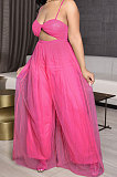 Women Gauze Condole Belt Zipper Strapless Sexy Wide Leg Jumpsuits Q8022