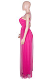 Women Gauze Condole Belt Zipper Strapless Sexy Wide Leg Jumpsuits Q8022