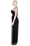 Women Gauze Condole Belt Zipper Strapless Sexy Wide Leg Jumpsuits Q8022