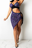 Euramerican Fashion Sexy Irregluar Condole Belt Hollow Out Split Bandage Mini Dress XZ5309