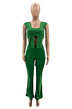 Women Sexy Irregular Knotted Tops High Waist Flare Pants Solid Color Party Suit SZS2006