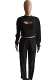 Women Pure Color Long Sleeve Sexy Crop Three Pieces XQ1160