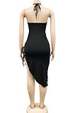 Euramerican Fashion Sexy Irregluar Condole Belt Hollow Out Split Bandage Mini Dress XZ5309