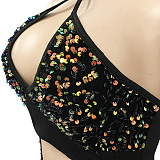 Euramerican Fashion Sexy Irregluar Condole Belt Hollow Out Split Bandage Mini Dress XZ5309