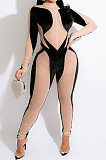 Fashion Women Long Sleeve Perspectivity Mesh Spaghetti Skinny Bodycon Jumpsuits CCY9538