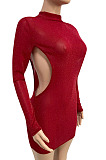 New Women Wholesale Long Sleeve O Neck Hollow Out Hip Dress WX024
