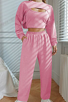 Women Pure Color Long Sleeve Sexy Crop Three Pieces XQ1160