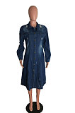 Fashion Women Hole Long Sleeve Lapel Neck Single-Breasted Cardigan Jeans Long Coat JLX3523