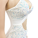 Euramerican Fashion Sexy Irregluar Condole Belt Hollow Out Split Bandage Mini Dress XZ5309